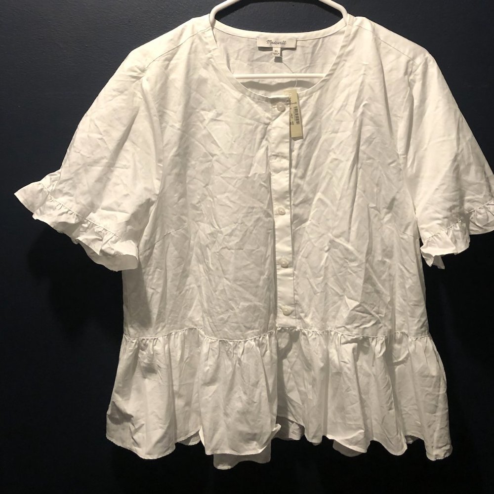 Madewell Peplum Ruffle Sleeve Button Down Blouse NWT